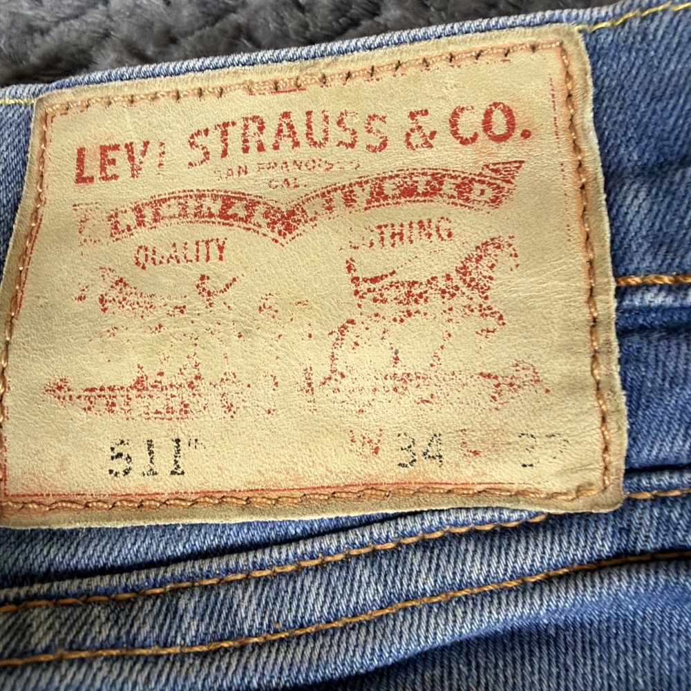 Levi's 511 Jeans Mens 34x32 Slim Fit Stretch Straight Denim Blue Distressed - Picture 14 of 14
